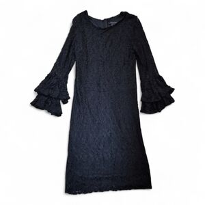 Black Lace Tiered Bell Sheer Long Sleeve, Holiday Midi Dress Size 14/16